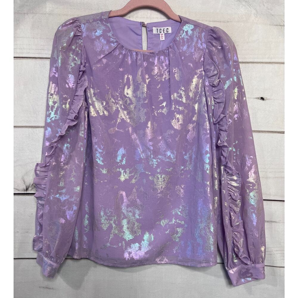 TCEC Lavender Iridescent Ruffle Long Sleeve Blouse